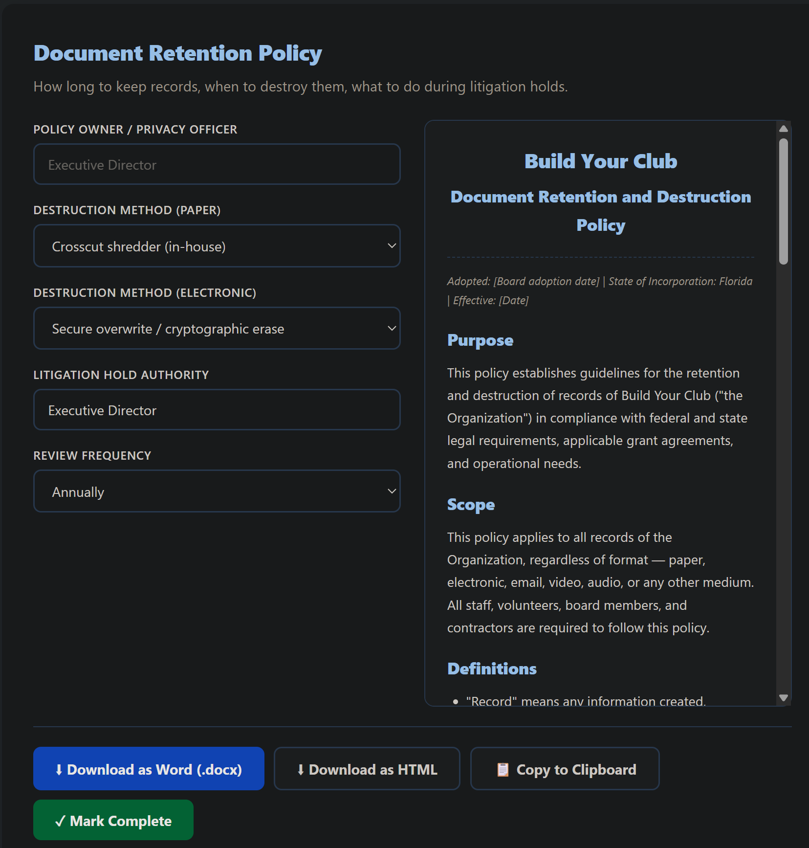 Document Retention and Security policies